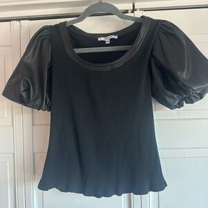 Derek Lam 10 Crosby Black Faux leather Puff Sleeve Top Sz sm